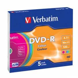 Festplatte VERBATIM DVD-R 4, 7GB 16 x slim Farbenkasten, 5ks