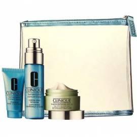 Kosmetika CLINIQUE heller glatter Haut Set 0995 30 ml Turnaround conc sichtbar Haut erneuern + 15ml Turnaround Instant Gesichtsbehandlung + 15 ml Superdefense SPF25 Feuchtigkeitscreme + Tasche blau barva