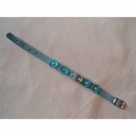Datasheet Halsband Wildleder Beatin 12mmx25cm mit Blumen, blau